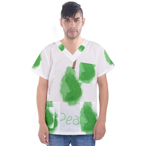 Pear Fruit Watercolor Painted Men s V-neck Scrub Top by Mariart