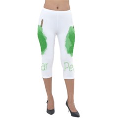 Pear Fruit Watercolor Painted Lightweight Velour Capri Leggings 