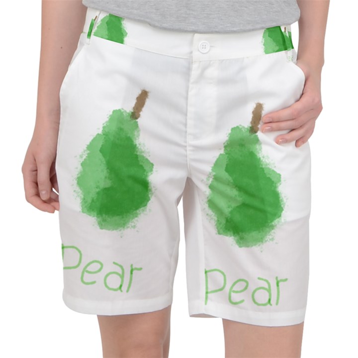 Pear Fruit Watercolor Painted Pocket Shorts