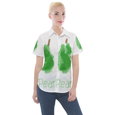 Pear Fruit Watercolor Painted Women s Short Sleeve Pocket Shirt by Mariart