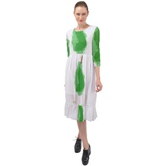 Pear Fruit Watercolor Painted Ruffle End Midi Chiffon Dress