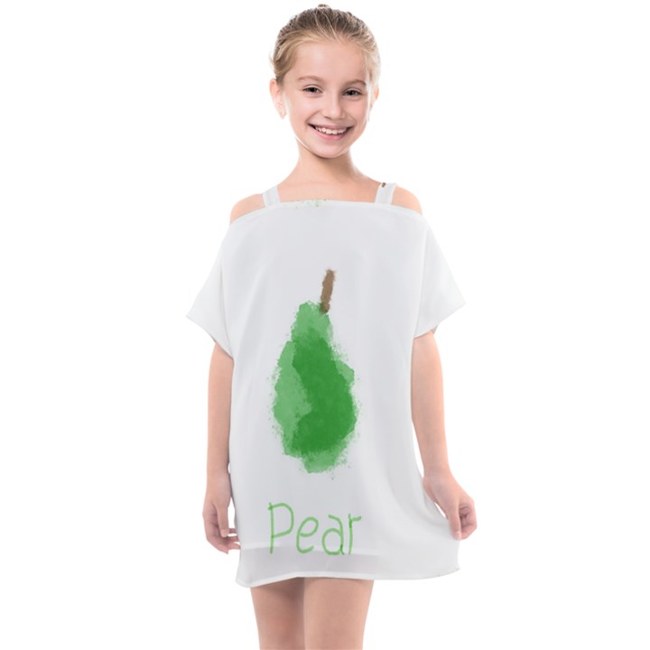 Pear Fruit Watercolor Painted Kids  One Piece Chiffon Dress