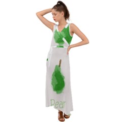 Pear Fruit Watercolor Painted V-Neck Chiffon Maxi Dress