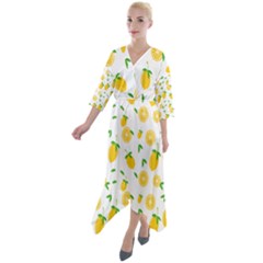 Illustrations Lemon Citrus Fruit Yellow Quarter Sleeve Wrap Front Maxi Dress