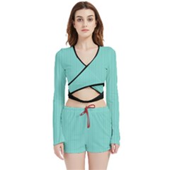 Tiffany Blue - Velvet Wrap Crop Top And Shorts Set