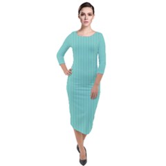 Tiffany Blue - Quarter Sleeve Midi Velour Bodycon Dress by FashionLane