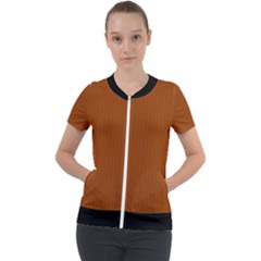 Burnt Orange - Short Sleeve Zip Up Jacket by FashionLane