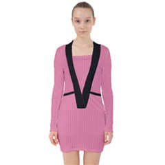 Aurora Pink - V-neck Bodycon Long Sleeve Dress by FashionLane