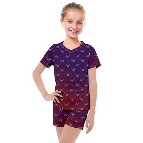 Blue Bird Of Happiness - Dark - By Larenard Kids  Mesh Tee And Shorts Set by LaRenard