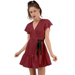 Antique Ruby - Flutter Sleeve Wrap Dress by FashionLane