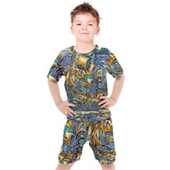 Draculas Ship At Whitby Bay - By Larenard Kids  Tee And Shorts Set by LaRenard