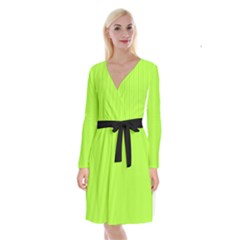 Chartreuse Green - Long Sleeve Velvet Front Wrap Dress by FashionLane