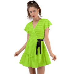 Chartreuse Green - Flutter Sleeve Wrap Dress by FashionLane