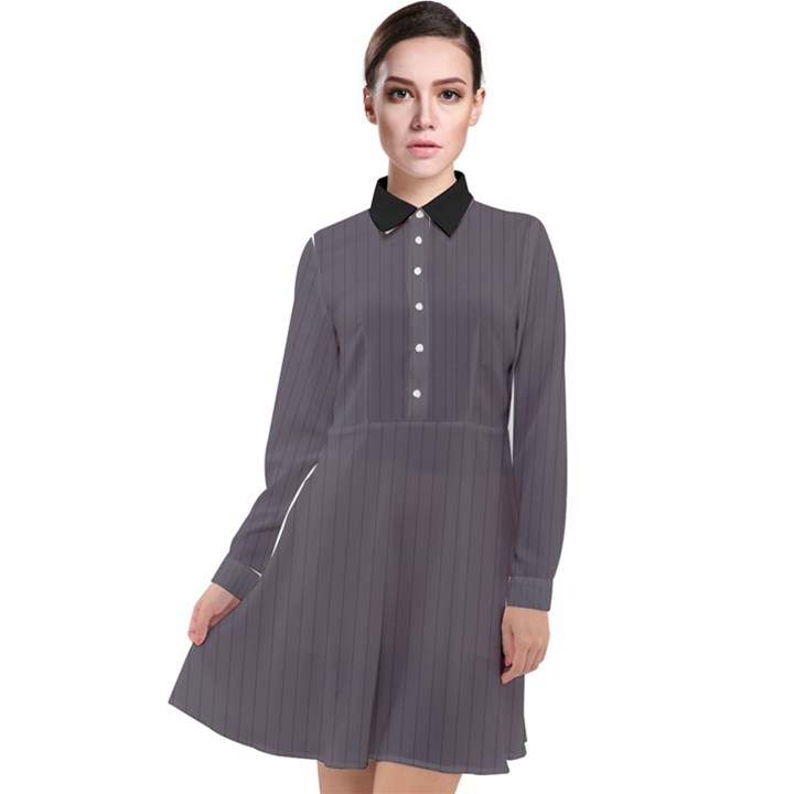 Dark Smoke Grey - Long Sleeve Chiffon Shirt Dress