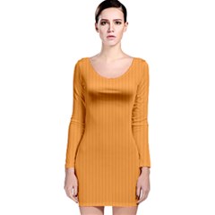 Deep Saffron - Long Sleeve Velvet Bodycon Dress by FashionLane