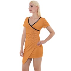 Deep Saffron - Short Sleeve Asymmetric Mini Dress