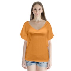 Deep Saffron - V-Neck Flutter Sleeve Top