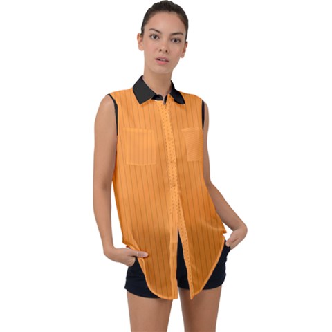 Deep Saffron - Sleeveless Chiffon Button Shirt by FashionLane