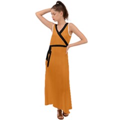 Deep Saffron - V-neck Chiffon Maxi Dress by FashionLane