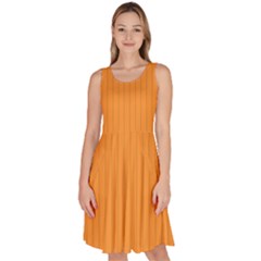 Deep Saffron - Knee Length Skater Dress With Pockets