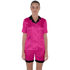 Deep Hot Pink - Satin Short Sleeve Pajamas Set by FashionLane