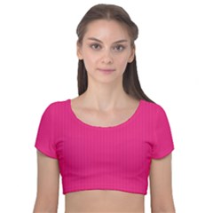 Deep Hot Pink - Velvet Short Sleeve Crop Top  by FashionLane