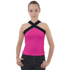 Deep Hot Pink - Cross Neck Velour Top by FashionLane