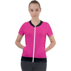 Deep Hot Pink - Short Sleeve Zip Up Jacket by FashionLane