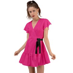 Deep Hot Pink - Flutter Sleeve Wrap Dress by FashionLane