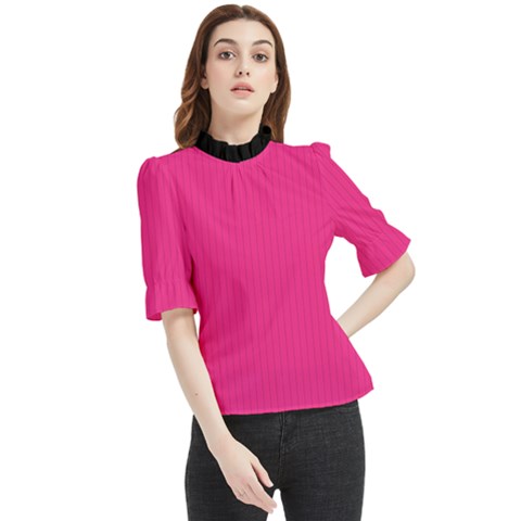 Deep Hot Pink - Frill Neck Blouse by FashionLane