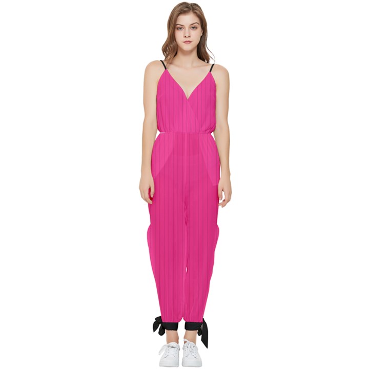 Deep Hot Pink - Sleeveless Tie Ankle Jumpsuit