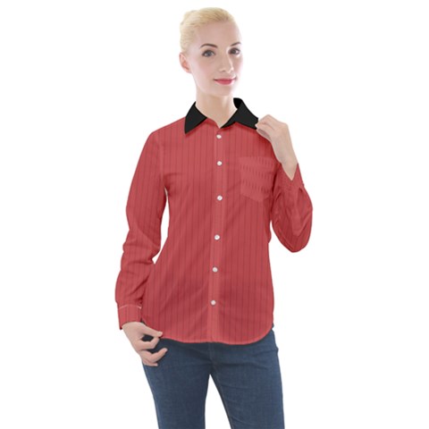 English Vermillion - Women s Long Sleeve Pocket Shirt by FashionLane