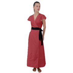 English Vermillion - Flutter Sleeve Maxi Dress by FashionLane