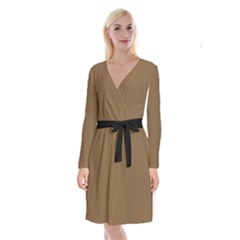 Coyote Brown - Long Sleeve Velvet Front Wrap Dress by FashionLane