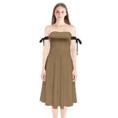 Coyote Brown - Shoulder Tie Bardot Midi Dress by FashionLane