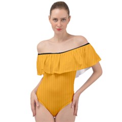 Fire Orange - Off Shoulder Velour Bodysuit  by FashionLane