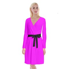 Fuchsia Pink - Long Sleeve Velvet Front Wrap Dress by FashionLane