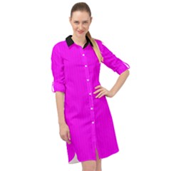 Fuchsia Pink - Long Sleeve Mini Shirt Dress by FashionLane