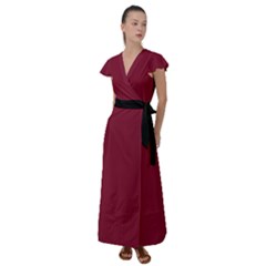 Rhubarb Red - Flutter Sleeve Maxi Dress by FashionLane