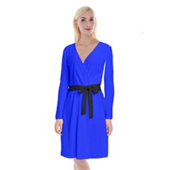 Just Blue - Long Sleeve Velvet Front Wrap Dress by FashionLane