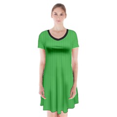 Just Green - Short Sleeve V-neck Flare Dress by FashionLane