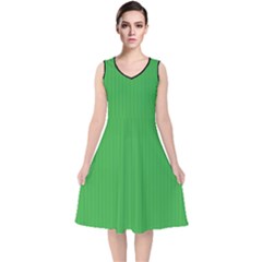 Just Green - V-neck Midi Sleeveless Dress  by FashionLane