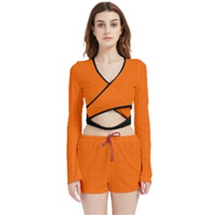 Just Orange - Velvet Wrap Crop Top And Shorts Set