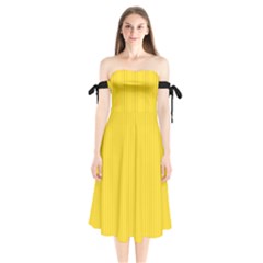 Just Yellow - Shoulder Tie Bardot Midi Dress by FashionLane