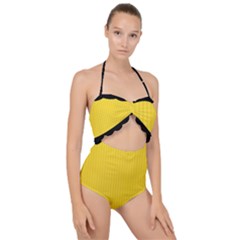 Just Yellow - Scallop Top Cut Out Swimsuit by FashionLane