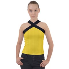 Just Yellow - Cross Neck Velour Top by FashionLane