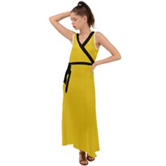 Just Yellow - V-neck Chiffon Maxi Dress by FashionLane