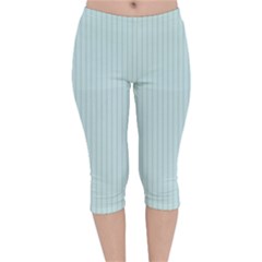 Pale Blue - Velvet Capri Leggings  by FashionLane