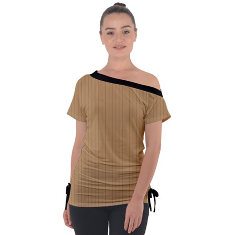 Pale Brown - Off Shoulder Tie-up Tee by FashionLane