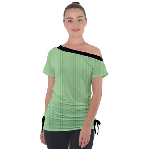 Pale Green - Off Shoulder Tie-up Tee by FashionLane